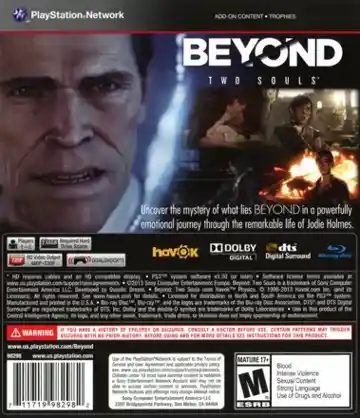 Beyond - Two Souls (USA) (En,Es,Pt) (v1.01) (Disc) (Update) box cover back